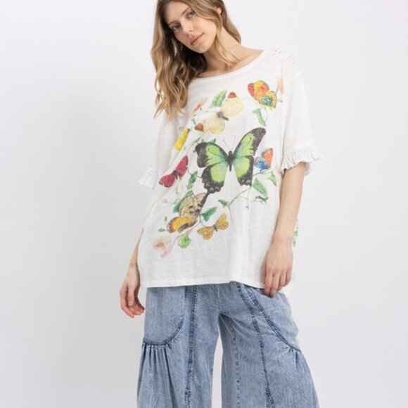 BlueVelvet Butterfly Top With Ruffle Sleeve - Picture 3 of 9